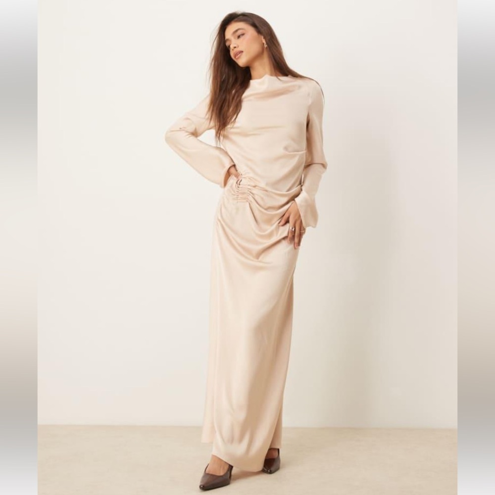 ASOS Elegant Cream Long Sleeve Dress
